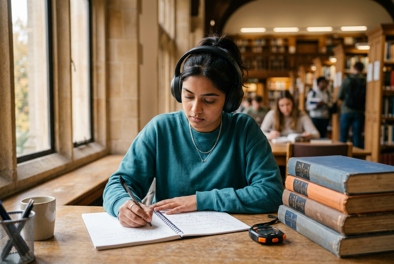 Learner preparing for an English language exam